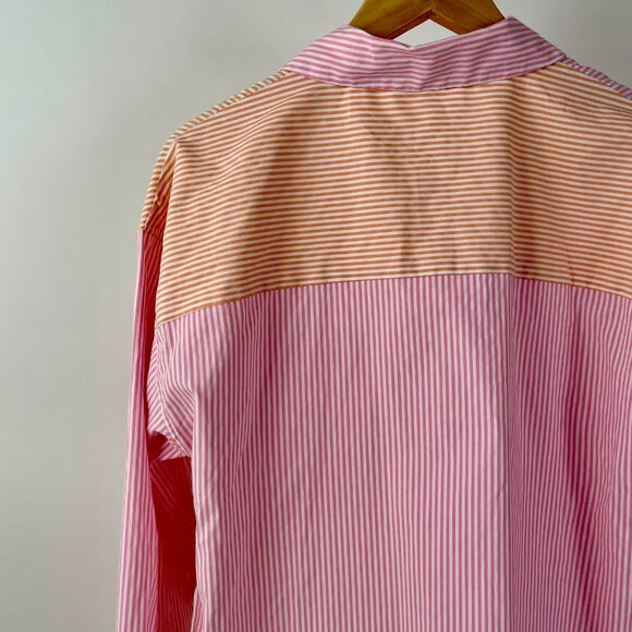 Primark Oversized  Colourblock Pink/Orange Pinstripe Button Up Shirt, Size 8 - Picture 7 of 11